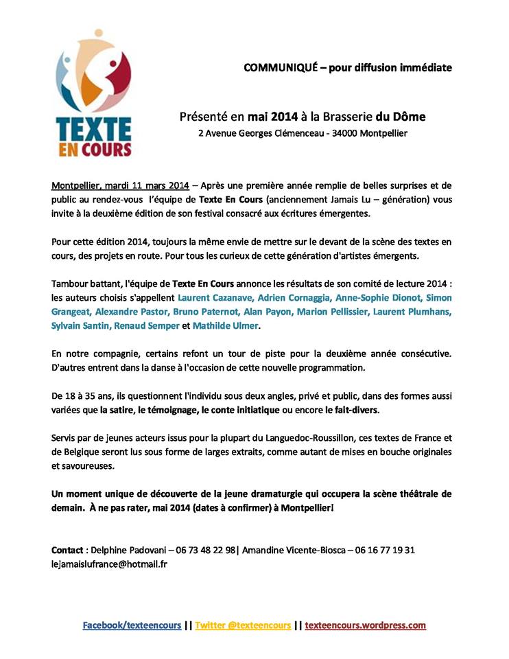 Premier communiqué - mars 2014
